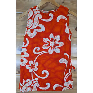 VTG Pacific Isle Outfit 2 Piece Tunic Shirt Shorts 70s Barkcloth Orange Floral